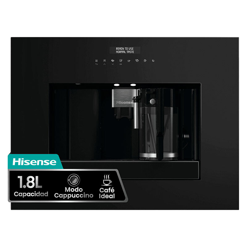 Cafetera superautomática integrable Hisense CM4H8BG – Molinillo integrado, Jarra de leche, Autolimpieza