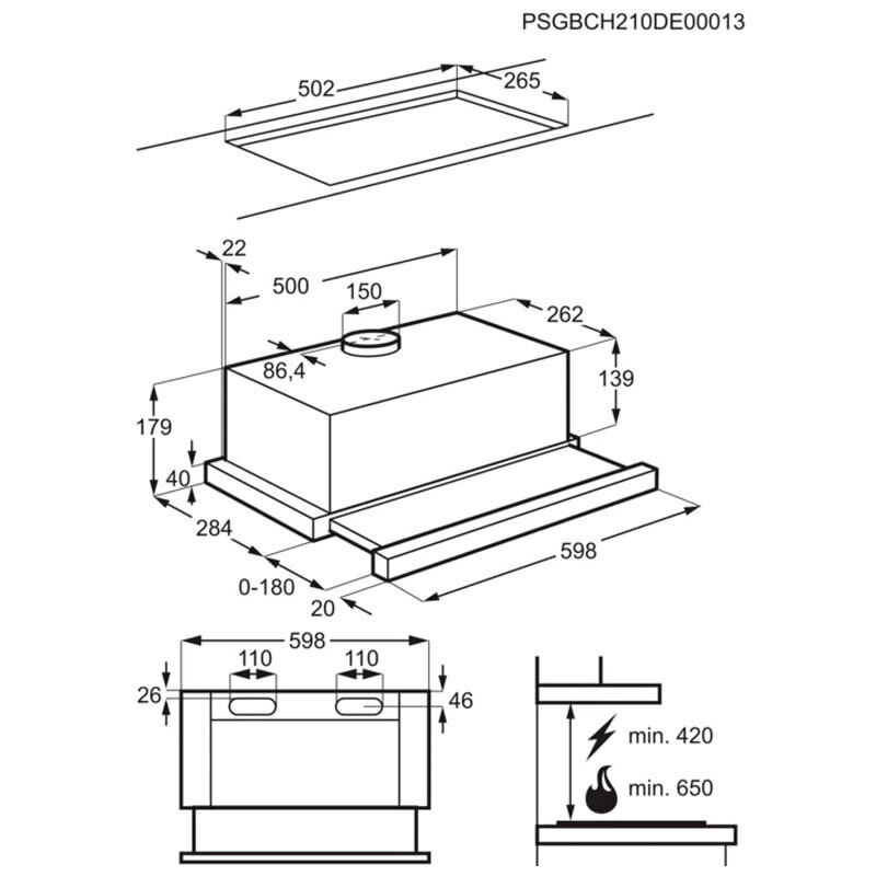 Campana telescópica AEG DPB3632S – 60 cm, 410 m³/h, Inox