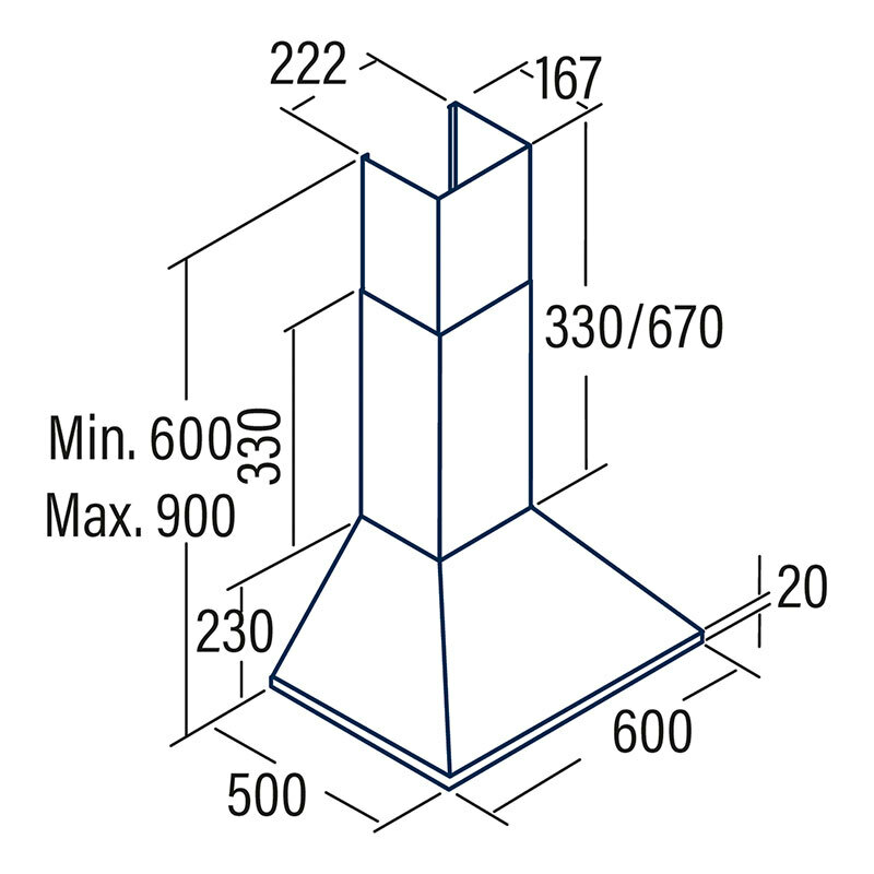 Campana decorativa Cata OMEGA II 600 X – 645 m³/h, Inox, 60 cm