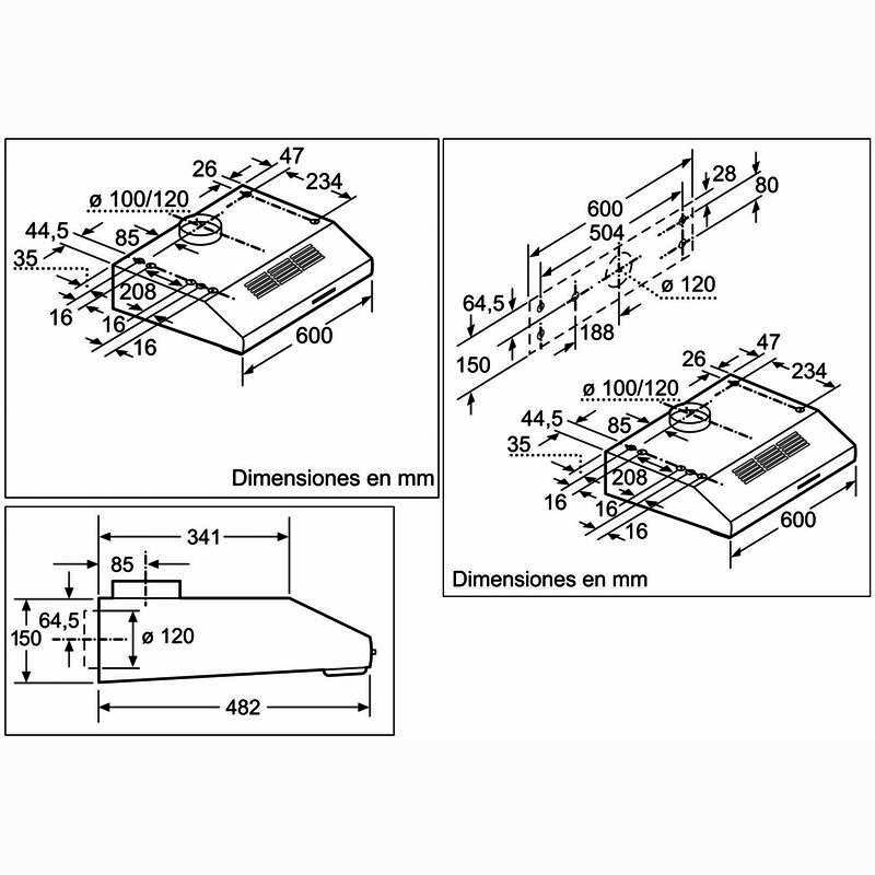 Campana convencional Balay 3BH263MX – Bajo mueble, 60 cm, 350 m³/h