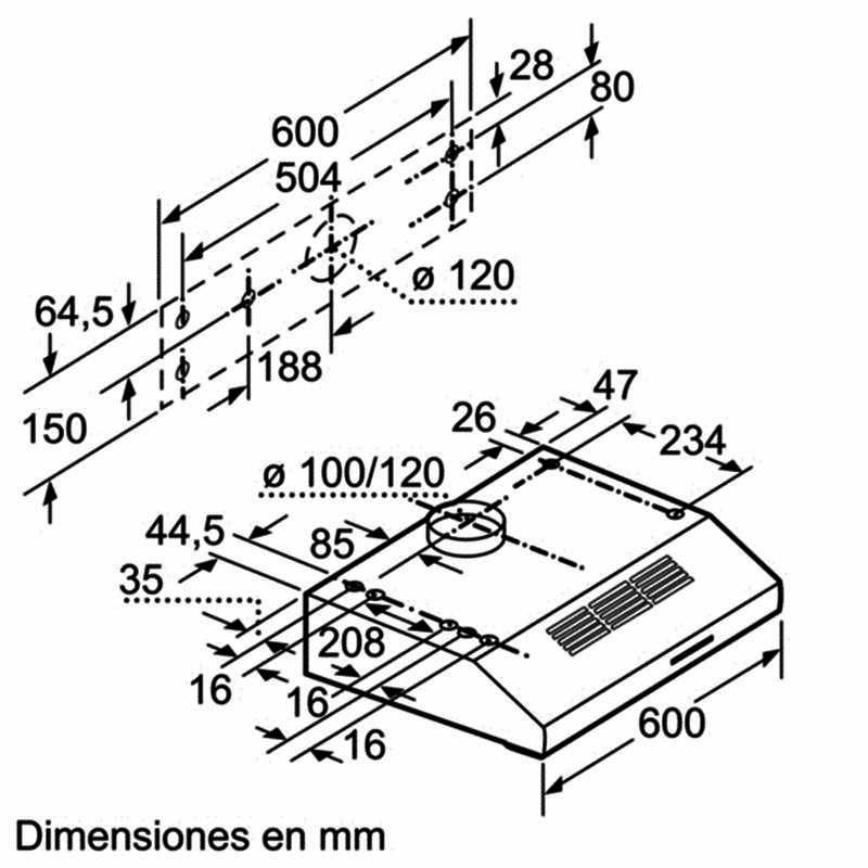 Campana integrable 60 cm Bosch DUL63CC55 – 350 m³/h, 3 velocidades, filtros lavables