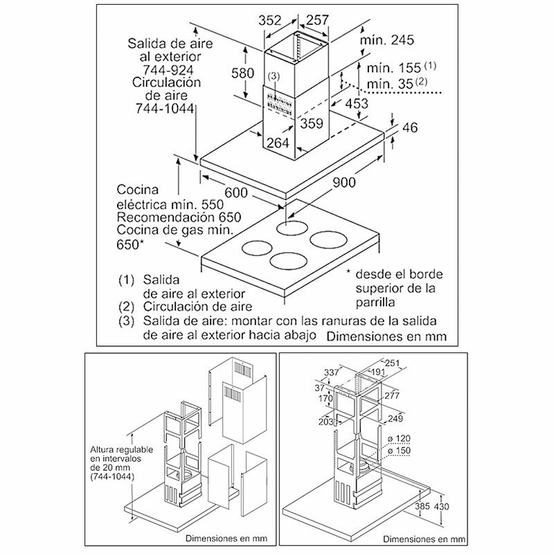 Campana extractora de isla Balay 3BI997GX – 90 cm, 754 m³/h, Control táctil