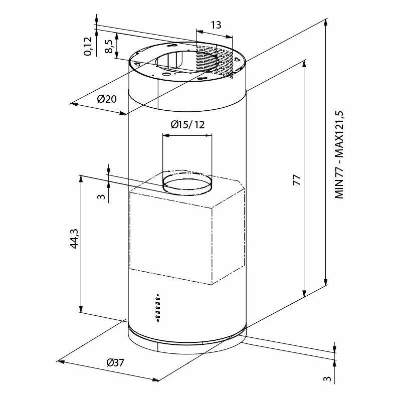 Campana de isla Mepamsa CYLINDRA ISLA PRO INOX LED0 – 660 m³/h, Motor 250 W, Inox