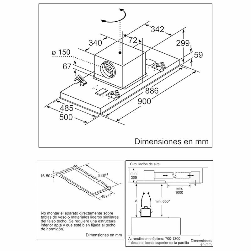 Campana extractora de techo Balay 3BE297RW – Isla, 90 cm, 798 m³/h