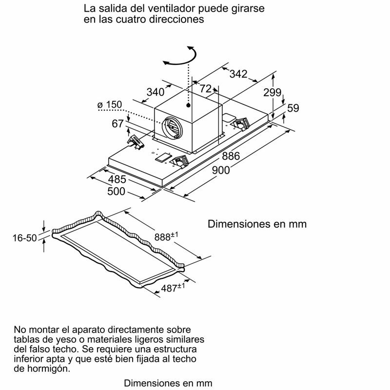 Campana de techo Bosch DRC97AQ50 – Empotrada 90 cm, 798 m³/h, Home Connect