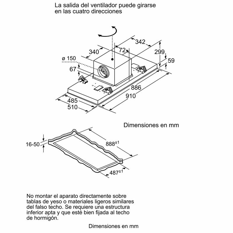 Campana extractora de techo empotrada Bosch DRC99PS20 – 90 cm, 933 m³/h, Home Connect