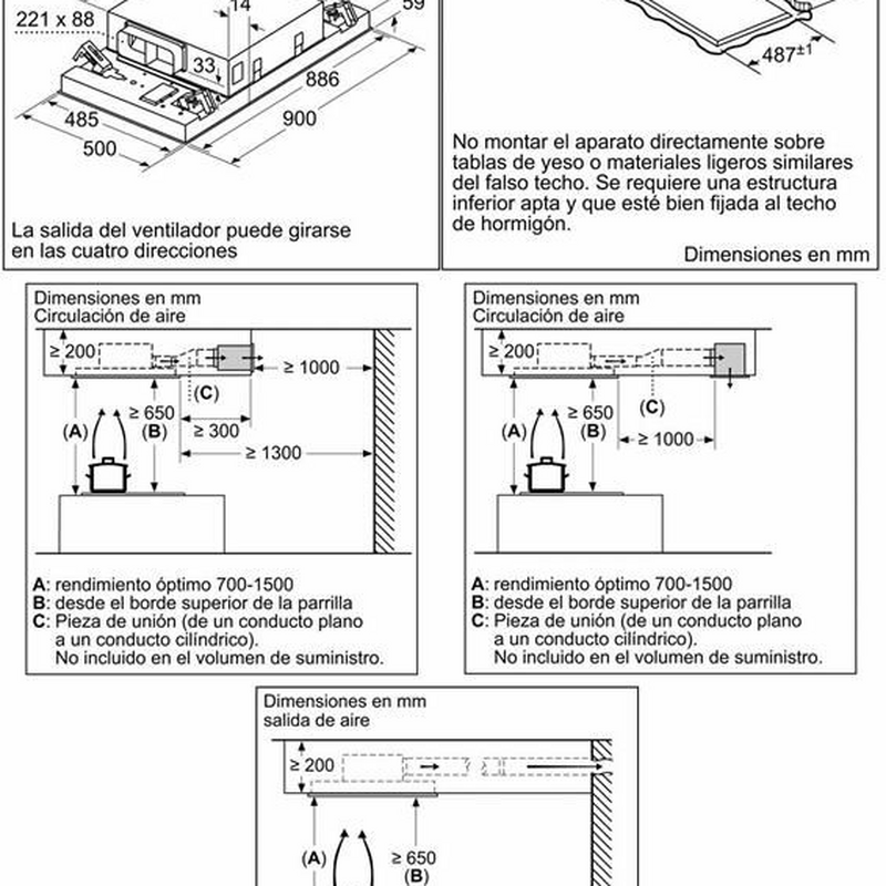 Campana extractora de techo Bosch DRC96AQ50 – Empotrada, 734 m³/h, Home Connect