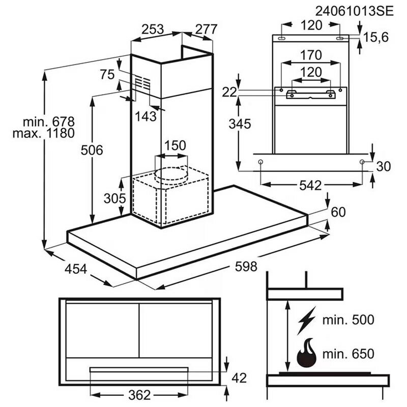 Campana decorativa de pared AEG GB67D61HL – 60 cm, 730 m³/h, Clase A