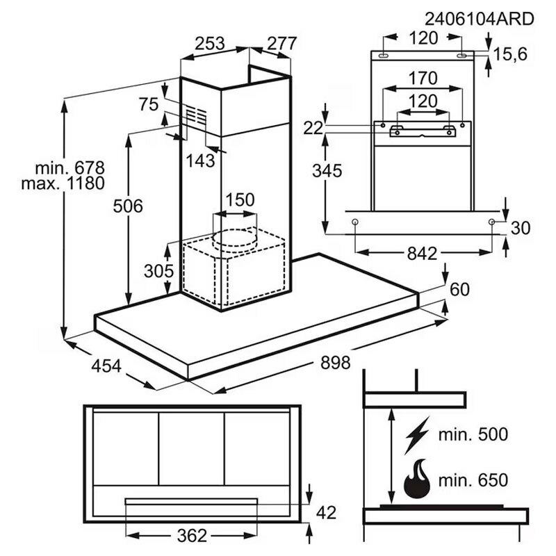 Campana extractora decorativa AEG GB67D91HL – 90 cm, 730 m³/h, Clase A