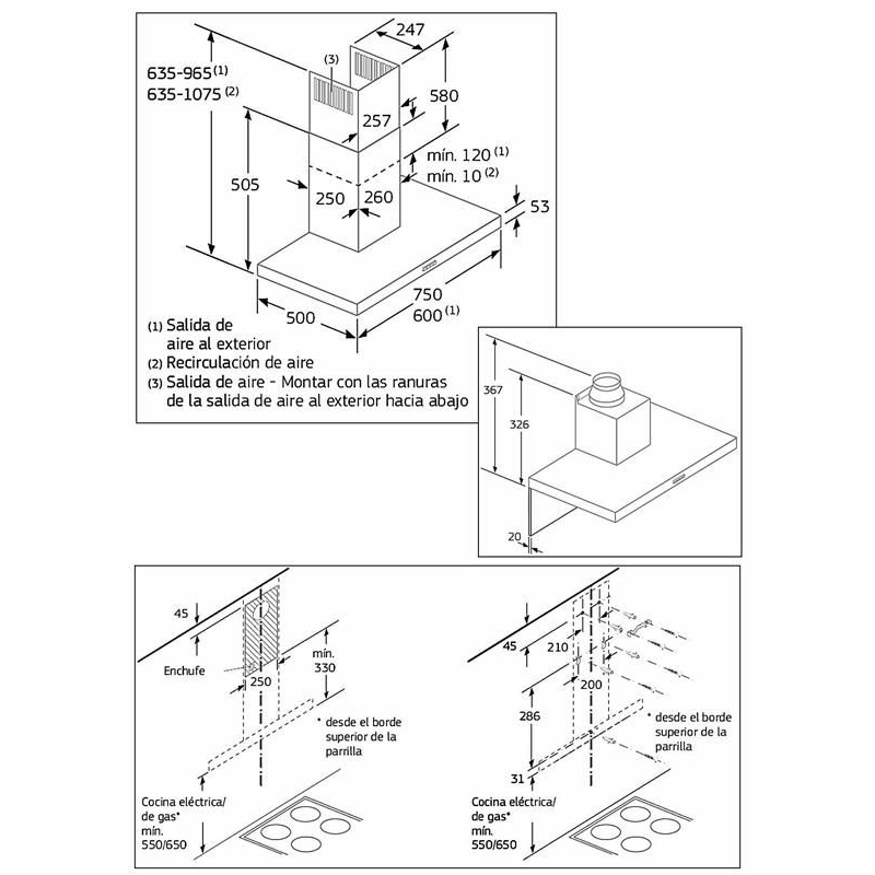 Campana decorativa de pared Balay 3BC076MX – Inox, 619 m³/h, Filtros lavables