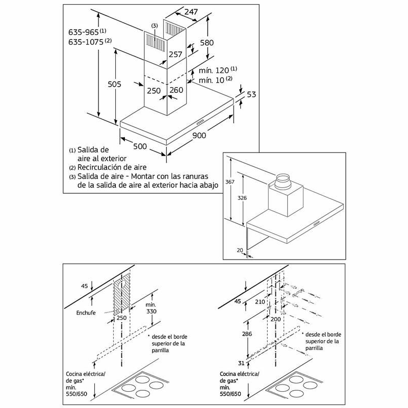 Campana decorativa de pared Balay 3BC096MX – 90 cm, 619 m³/h, Evacuación/recirculación