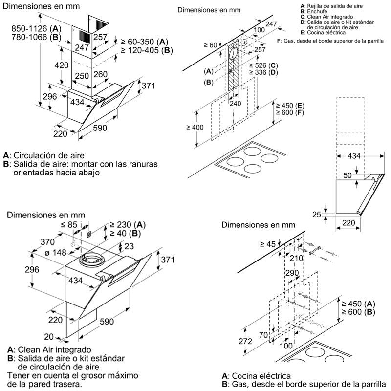 Campana decorativa de pared Balay 3BC566GN – 60 cm, Cristal negro inclinado, 669 m³/h