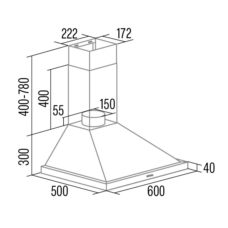 Campana decorativa de pared Cata Beta PRO 6000BK – 60 cm, 990 m³/h, Clase A