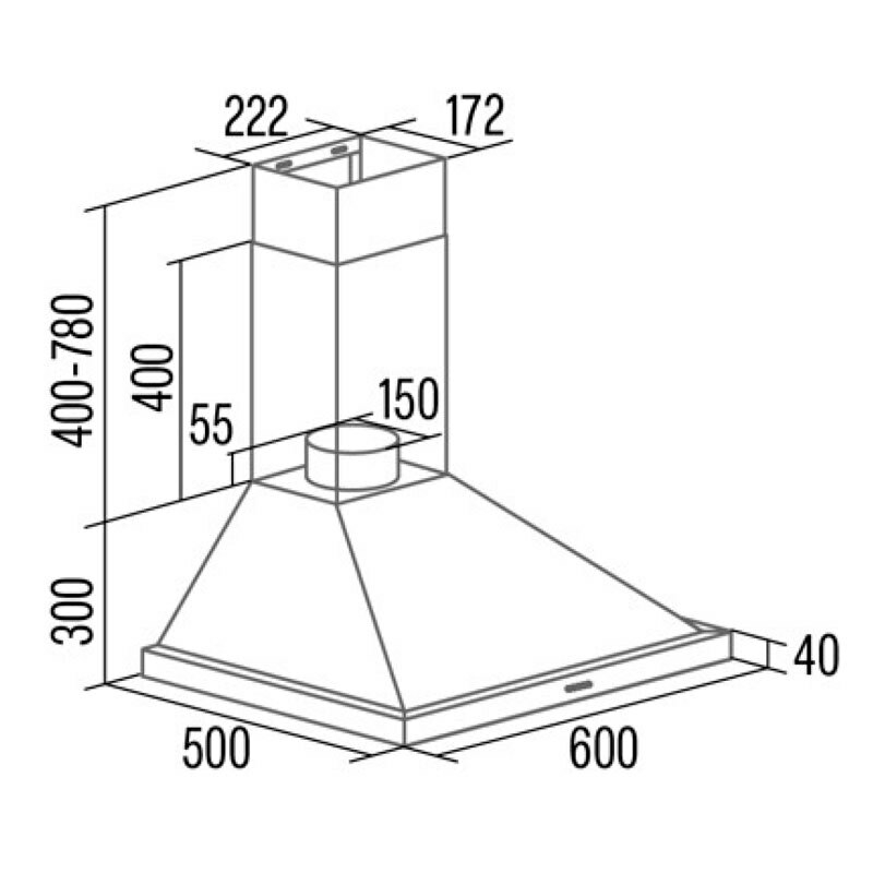 Campana decorativa CATA BETA PRO 6000 X – 60 cm, Inox, 621 m³/h