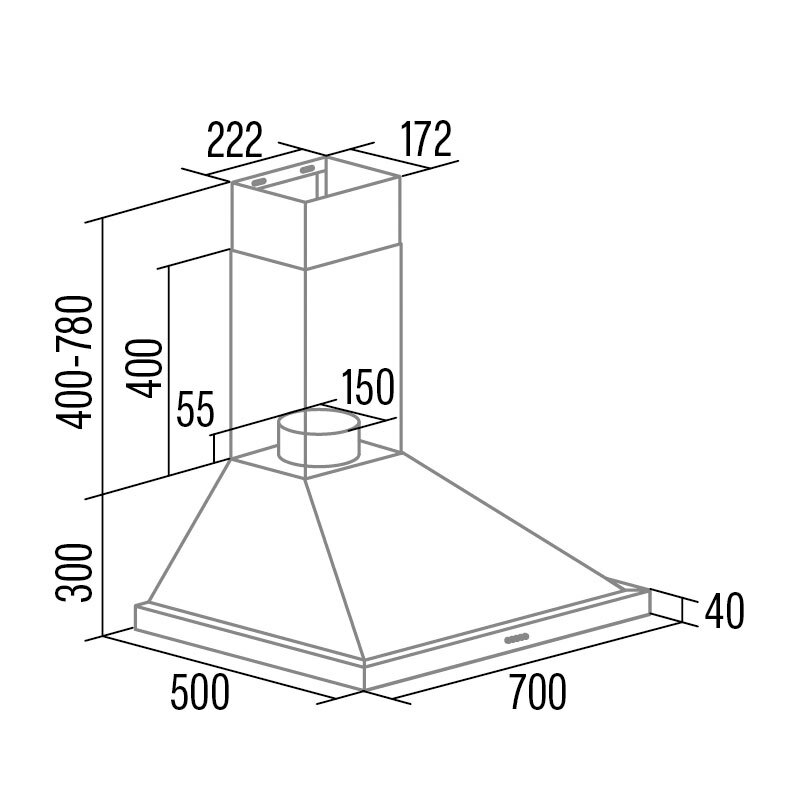 Campana decorativa de pared CATA BETA PRO 7000 X – 70 cm, 971 m³/h, Clase A