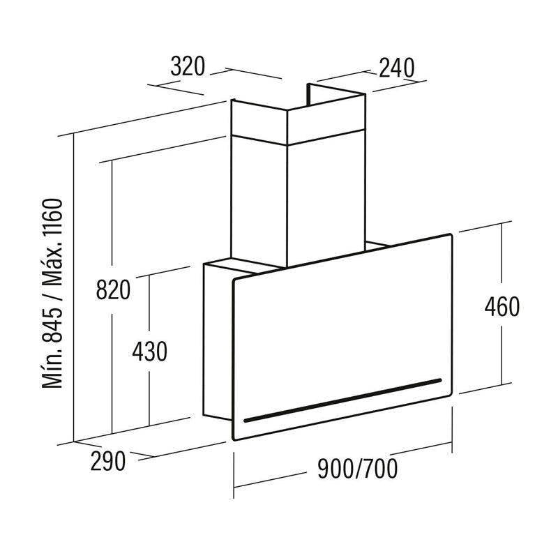 Campana decorativa de pared CATA GOYA 70 BK – 825 m³/h, A+++, Silenciosa