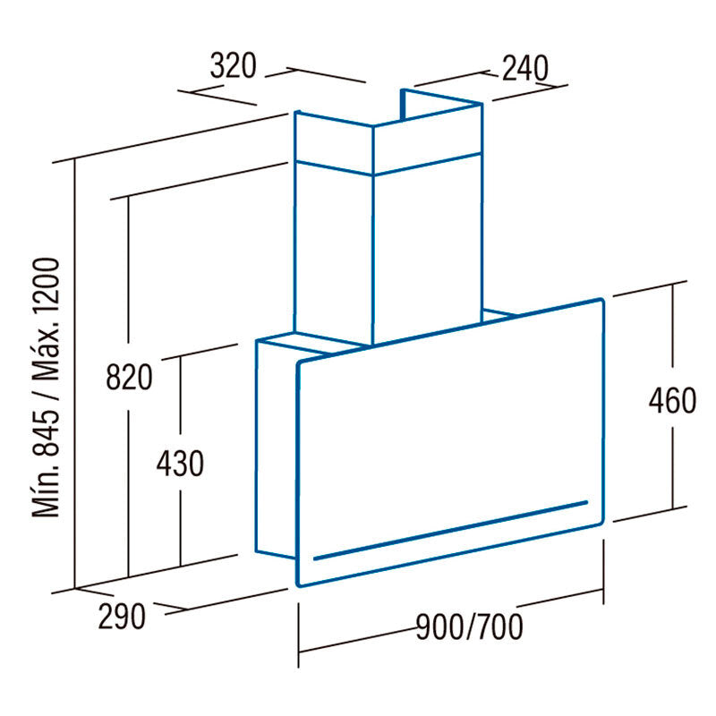 Campana decorativa de pared Cata Goya 70 WH – 825 m³/h, A+++, Control táctil