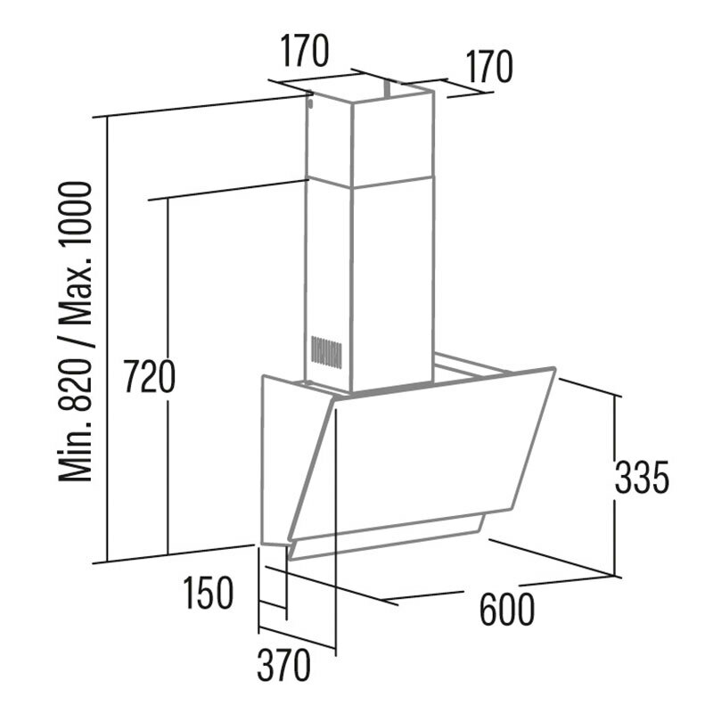 Campana decorativa Cata JUNO 6000 GBK – 60 cm, 428 m³/h, LED regulable