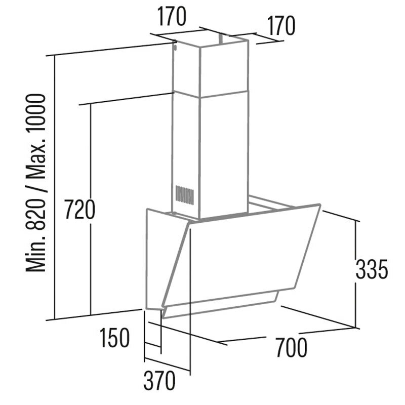 Campana decorativa de pared Cata JUNO 7000 GBK – 70 cm, 428 m³/h, Clase A+