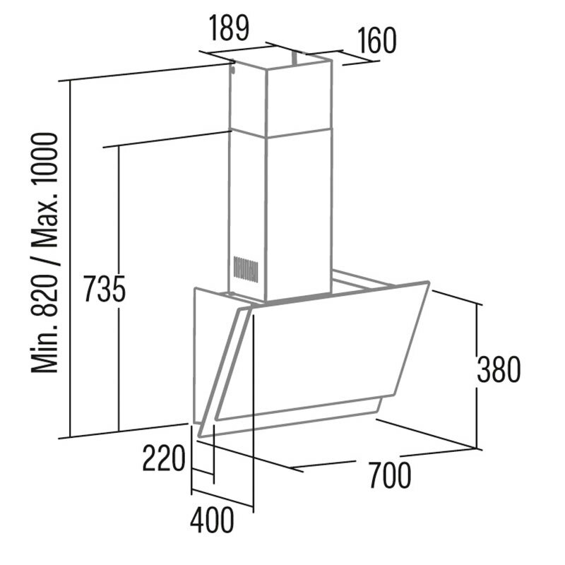 Campana decorativa de pared Cata JUNO 7000 GBK – 428 m³/h, Clase A+, Cristal negro