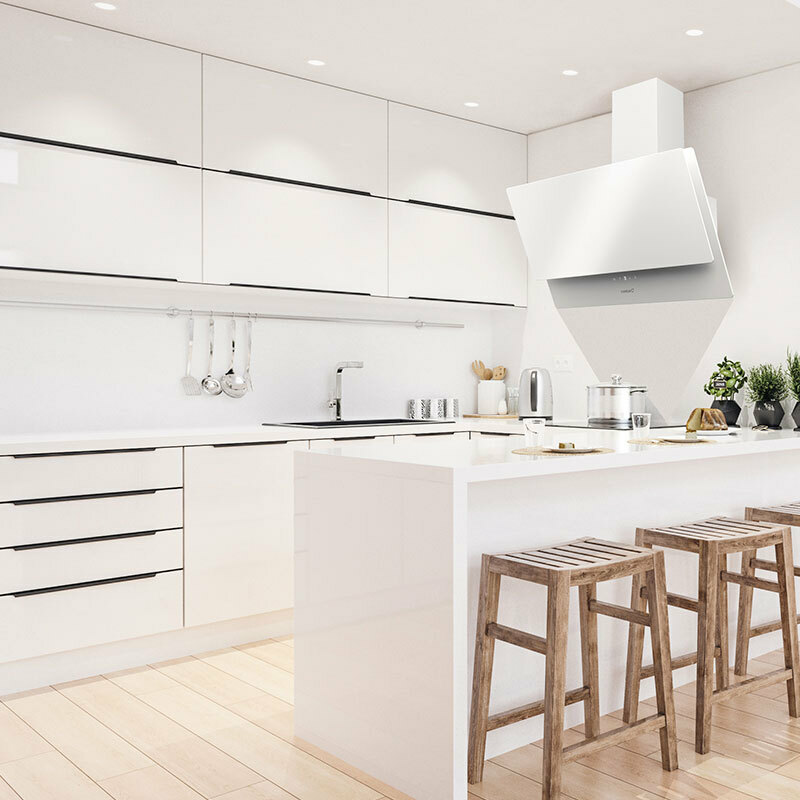 Campana decorativa de pared Cata JUNO+ 7000 GWH – Cristal blanco, 562 m³/h, Clase A+