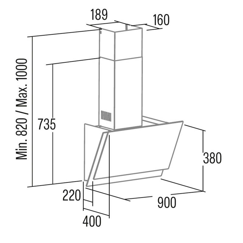 Campana extractora de pared Cata JUNO+ 9000 GBK – 90 cm, A+, 562 m³/h