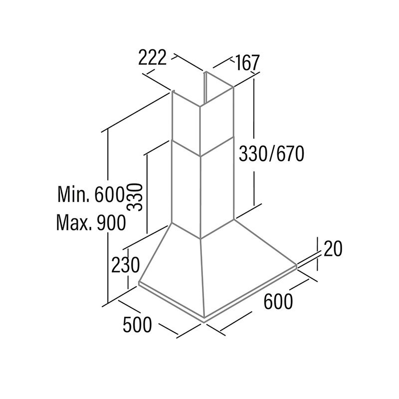 Campana decorativa de pared Cata OMEGA II 600 WH – 645 m³/h, 60 cm, LED