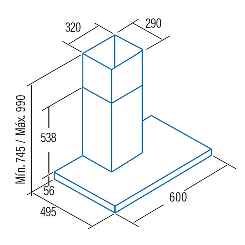 Campana decorativa de pared Cata S PLUS 6010 X – 60 cm, 637 m³/h, Acero inoxidable
