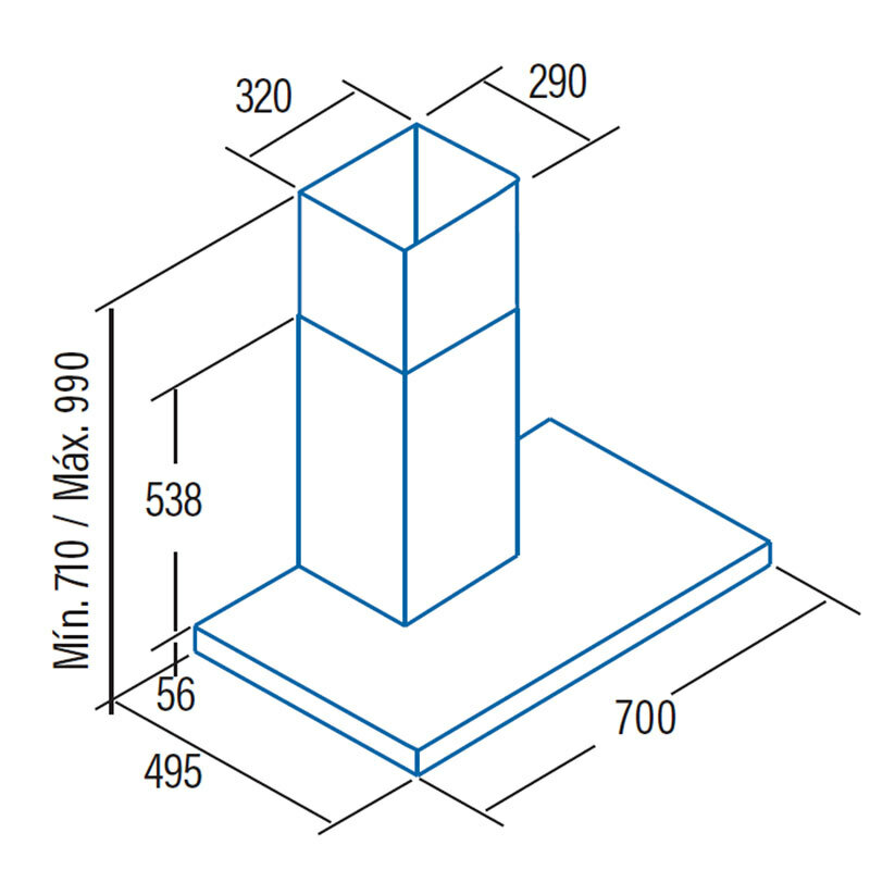Campana decorativa de pared Cata S PLUS 7010 X – 70 cm, 637 m³/h, Inox