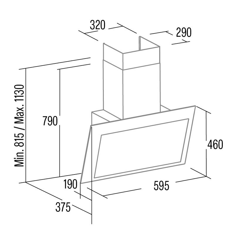 Campana decorativa CATA THALASSA EVO 600 GBK – 1016 m³/h, A++, Motor brushless