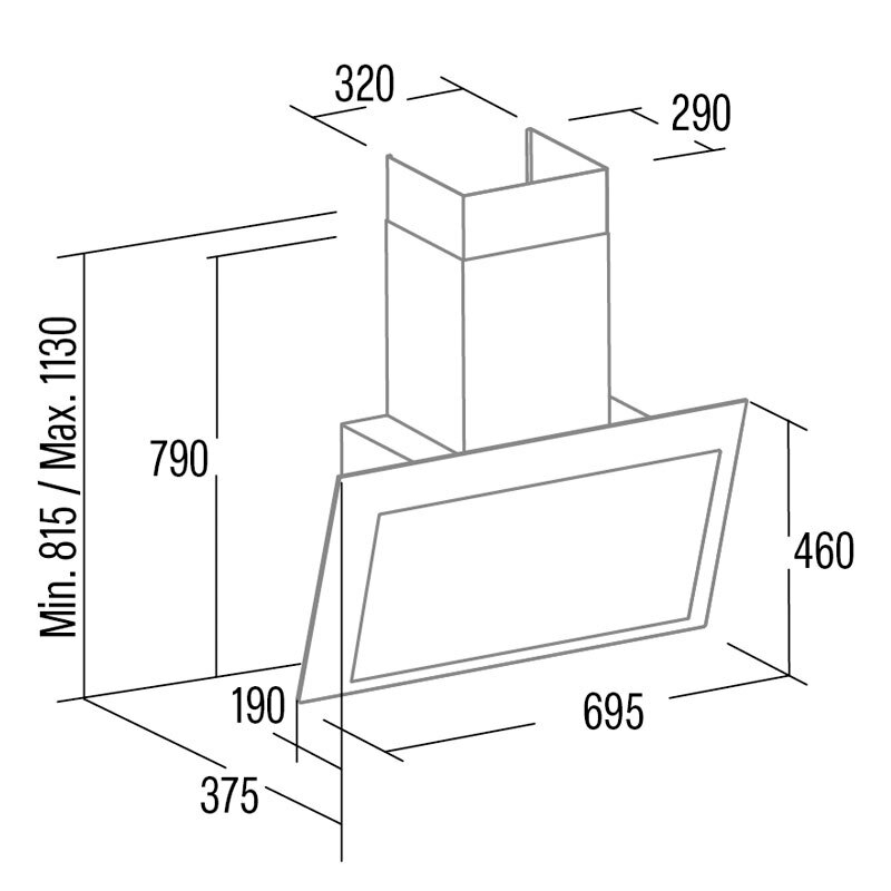 Campana decorativa de pared Cata THALASSA EVO 700 GWH – A++, 1016 m³/h, Cristal blanco