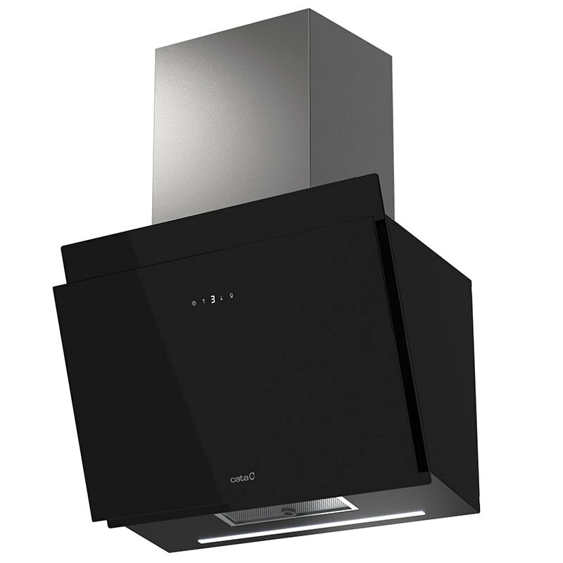 Campana decorativa de pared Cata Thalassa Pro 600 GBK – A+++, 640 m³/h, Cristal negro y acero