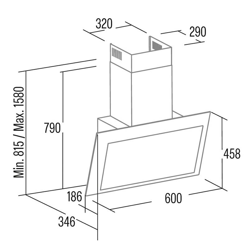 Campana decorativa de pared Cata Thalassa Pro 600 GBK – A+++, 640 m³/h, Cristal negro y acero