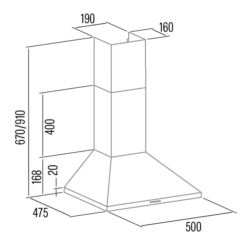 Campana decorativa CATA VK-5000 X – 50 cm, 477,3 m³/h, Clase A