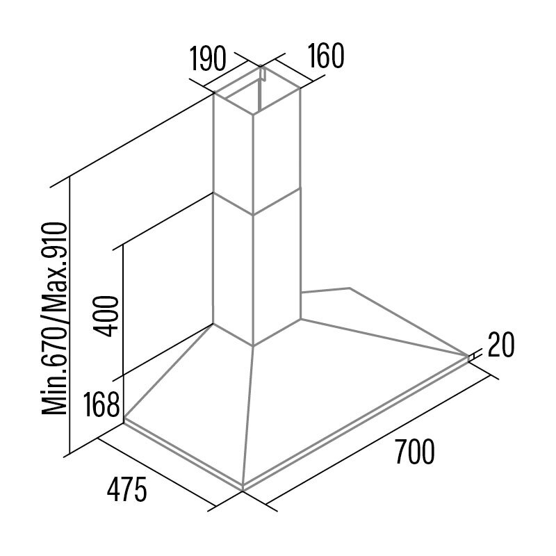 Campana extractora decorativa Cata VK 7000 X – 70 cm Inox, 477 m³/h, Clase A