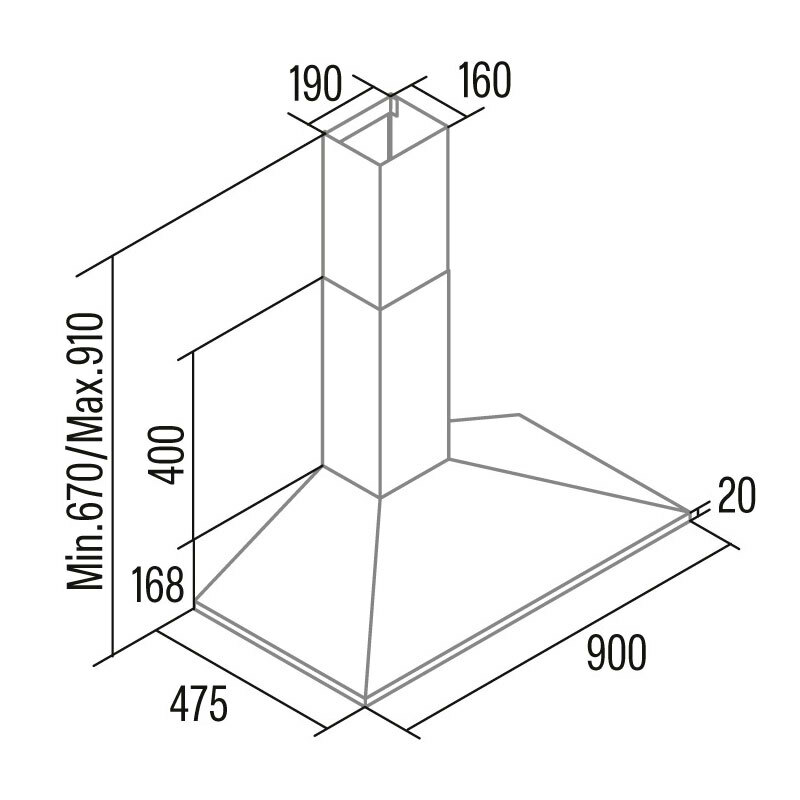 Campana decorativa de pared Cata VK 9000 X – 90 cm, 477 m³/h, Clase A