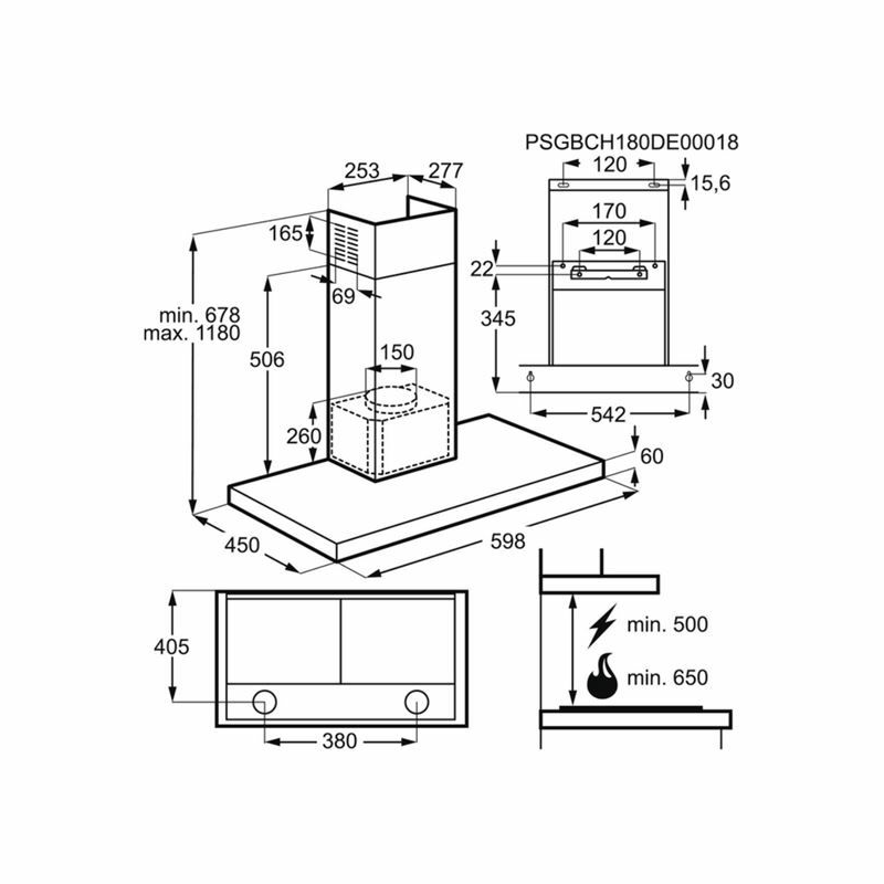 Campana decorativa pared Electrolux LFT416X – 600 m³/h, LED, filtros lavables