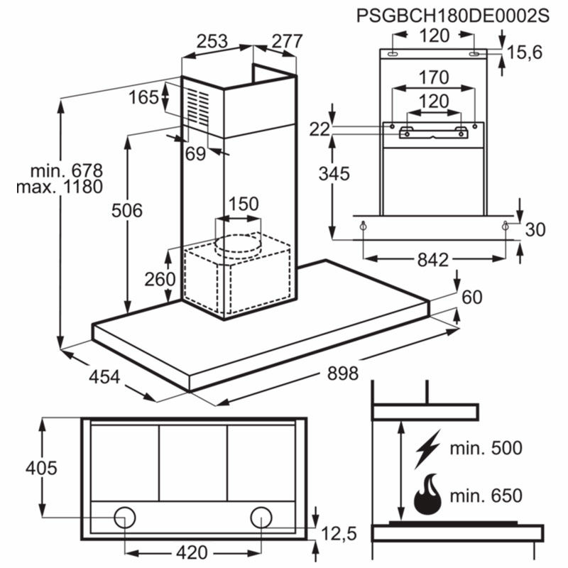 Campana decorativa de pared Electrolux LFT769X – 720 m³/h, Clase A, Control táctil