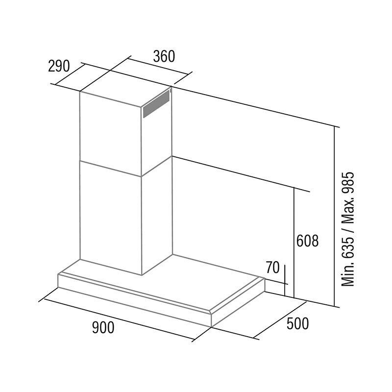 Campana decorativa de pared CATA GALA 900 L – 802 m³/h, Clase A, Inox