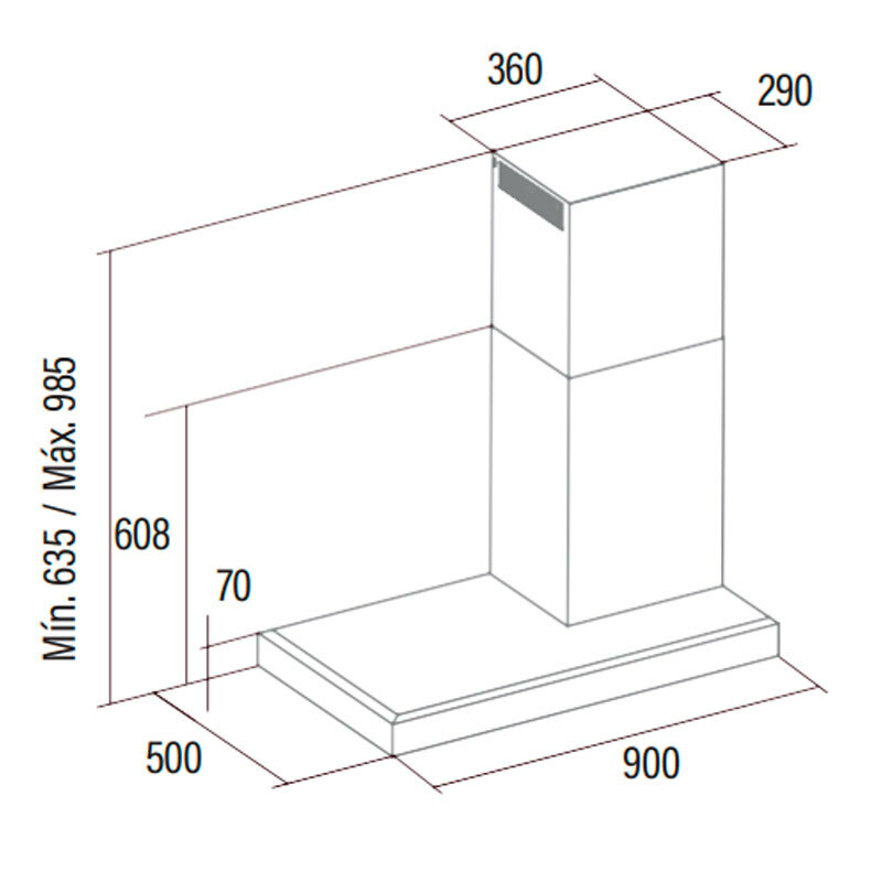 Campana decorativa de pared CATA GALA 900 R – 90 cm, 600 m³/h, Clase A