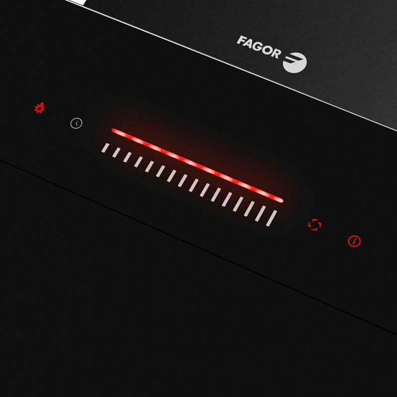 Campana decorativa de pared Fagor 3CFT9051N – 560 m³/h, Clase A+, Cristal negro