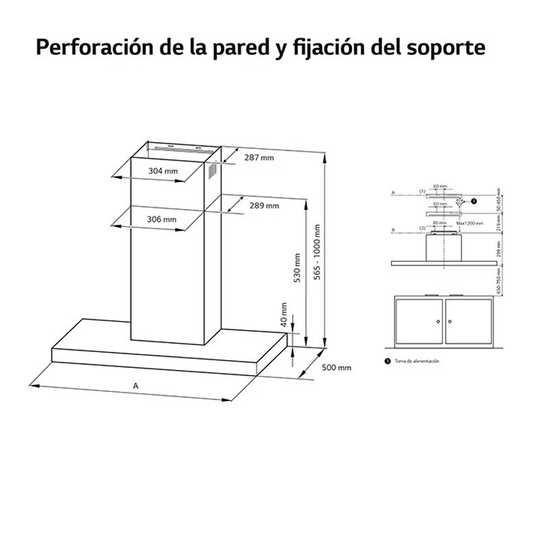 Campana decorativa de pared LG HCEZ2426S – 800 m³/h, Clase A, Wi‑Fi