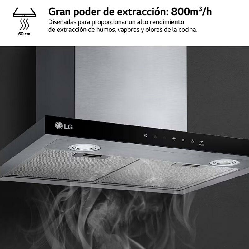 Campana decorativa de pared LG HCEZ2426S – 800 m³/h, Clase A, Wi‑Fi