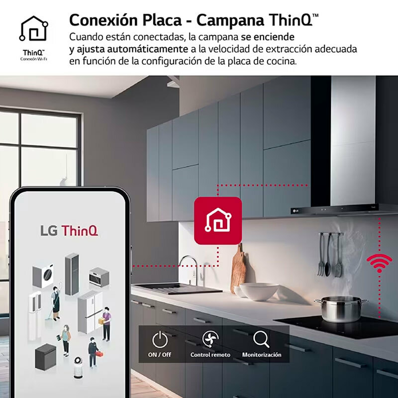 Campana decorativa de pared LG HCEZ2426S – 800 m³/h, Clase A, Wi‑Fi
