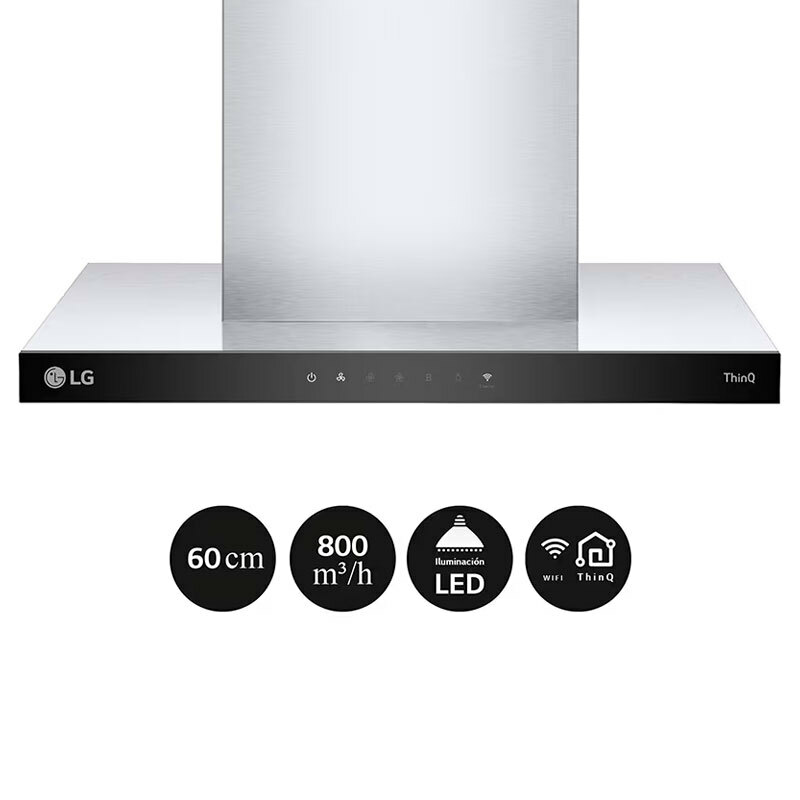 Campana decorativa de pared LG HCEZ2426S – 800 m³/h, Clase A, Wi‑Fi