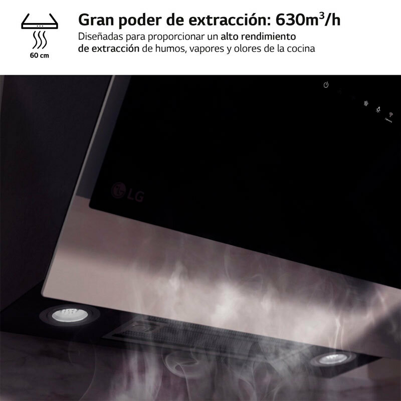 Campana inclinada de pared LG HCEZ2428B – 800 m³/h, Wi‑Fi ThinQ, Filtros lavables