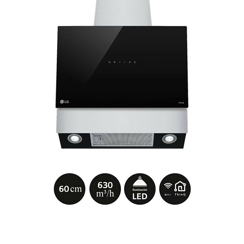 Campana inclinada de pared LG HCEZ2428B – 800 m³/h, Wi‑Fi ThinQ, Filtros lavables