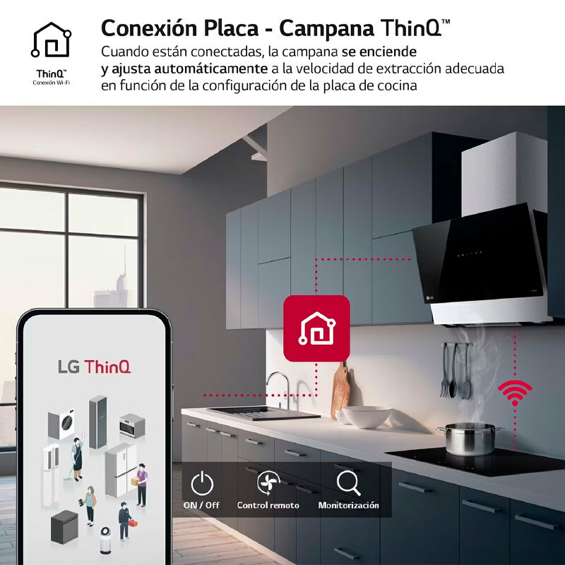 Campana inclinada de pared LG HCEZ2428B – 800 m³/h, Wi‑Fi ThinQ, Filtros lavables