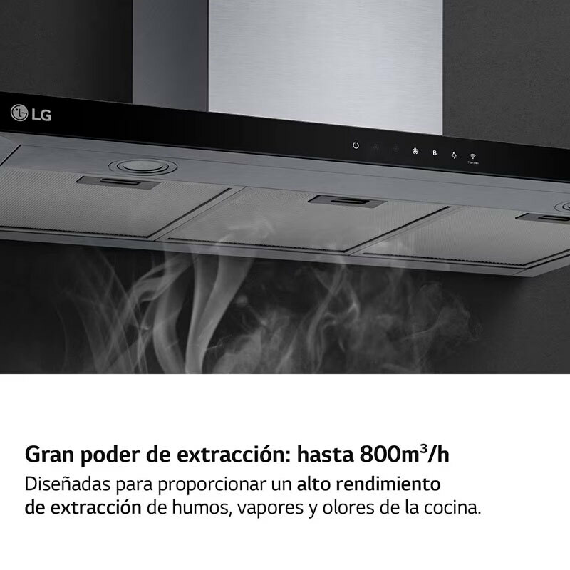 Campana decorativa LG HCEZ3626S – 800 m³/h, Clase A, Wi‑Fi