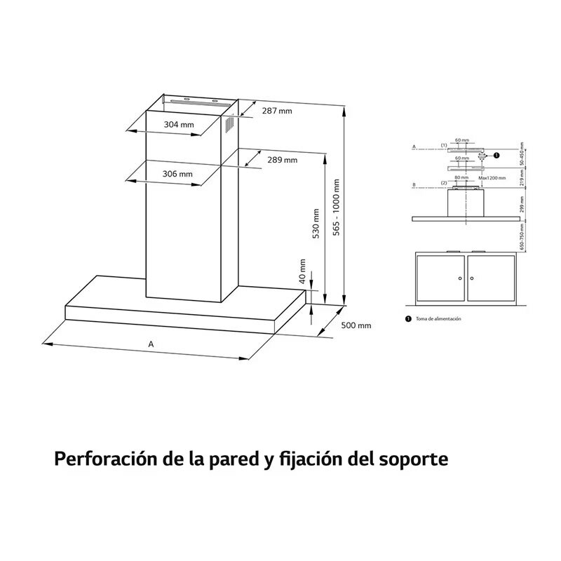 Campana decorativa LG HCEZ3626S – 800 m³/h, Clase A, Wi‑Fi